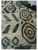 8x10 Hand Knotted Ivory and Charcoal Modern Contemporary Recycled Silk Area Rug