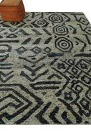 8x10 Hand Knotted Ivory and Charcoal Modern Contemporary Recycled Silk Area Rug