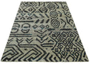 8x10 Hand Knotted Ivory and Charcoal Modern Contemporary Recycled Silk Area Rug