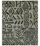 8x10 Hand Knotted Ivory and Charcoal Modern Contemporary Recycled Silk Area Rug