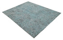 8x10 hand knotted Ivory, Aqua and Charcoal Modern Abstract Wool and Bamboo Silk Area Rug