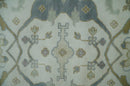 8x10 Hand Knotted Ivory, Brown and Silver Antique Turkish Oushak Large Wool Area Rug | TRDCP1059810
