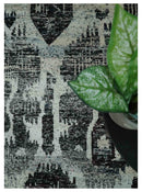 4x6 and 8x10 Hand Knotted Ivory, Charcoal and Brown  Antique Persian Style  Recycled Silk Area Rug