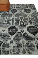 4x6 and 8x10 Hand Knotted Ivory, Charcoal and Brown  Antique Persian Style  Recycled Silk Area Rug
