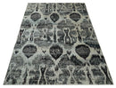 4x6 and 8x10 Hand Knotted Ivory, Charcoal and Brown  Antique Persian Style  Recycled Silk Area Rug