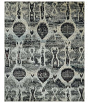 4x6 and 8x10 Hand Knotted Ivory, Charcoal and Brown  Antique Persian Style  Recycled Silk Area Rug