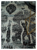 4x6 and 8x10 Hand Knotted Ivory, Charcoal and Brown  Antique Persian Style  Recycled Silk Area Rug