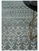 8x10 Hand Knotted Ivory, Gray and Blue Modern Contemporary Southwestern Tribal Trellis Recycled Silk Area Rug