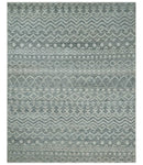 8x10 Hand Knotted Ivory, Gray and Blue Modern Contemporary Southwestern Tribal Trellis Recycled Silk Area Rug