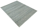8x10 Hand Knotted Ivory, Gray and Blue Modern Contemporary Southwestern Tribal Trellis Recycled Silk Area Rug