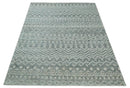 8x10 Hand Knotted Ivory, Gray and Blue Modern Contemporary Southwestern Tribal Trellis Recycled Silk Area Rug