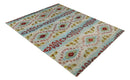 8x10 Hand Knotted Ivory, Red and Blue Persian Recycled Silk Area Rug