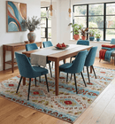 8x10 Hand Knotted Ivory, Red and Blue Persian Recycled Silk Area Rug