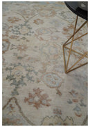 8x10 Hand Knotted Ivory, Silver and Brown Oriental Oushak Wool Area Rug