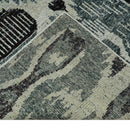 8x10 Hand Knotted Ivory, Teal and Black Contemporary Recycled Silk Area Rug