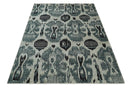 8x10 Hand Knotted Ivory, Teal and Black Contemporary Recycled Silk Area Rug