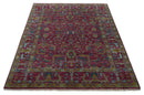 8x10 Hand Knotted Maroon and Gold Heriz Serapi Traditional Antique Style Wool Area Rug | TRDCP1603810S