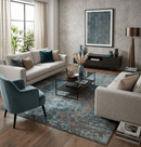 8x10 Hand Knotted Modern Abstract Blue and Brown Low Pile Wool Rug