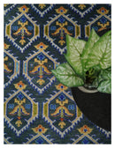 Hand Knotted Blue, Gold and Moss Green Vintage Style Custom Made wool Area Rug
