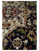 8x10 Hand Knotted Navy Blue, Ivory and Rust Traditional Vintage Heriz Serapi Antique Wool Rug | TRDCP559810