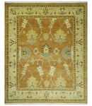 8x10 Hand Knotted Traditional Oushak Rust and Beige Area Rug