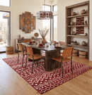 8x10 Hand Knotted Red and White Modern Contemporary Southwestern Tribal Trellis Recycled Silk Area Rug