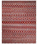 8x10 Hand Knotted Maroon and White Modern Contemporary Southwestern Recycled Silk Area Rug