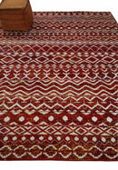8x10 Hand Knotted Red and White Modern Contemporary Southwestern Tribal Trellis Recycled Silk Area Rug