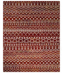 8x10 Hand Knotted Red and White Modern Contemporary Southwestern Tribal Trellis Recycled Silk Area Rug