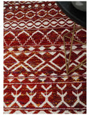 8x10 Hand Knotted Red and White Modern Contemporary Southwestern Tribal Trellis Recycled Silk Area Rug