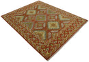 8x10 Hand Knotted Rust, Beige and Gray Oriental Traditional Wool Area Rug