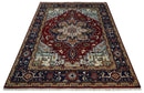 8x10 Hand Knotted Rust and Blue Traditional Vintage Persian Heriz Serapi Antique Wool Rug | TRDCP575810
