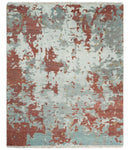 8x10 Hand Knotted Brown and Silver Modern Abstract Low Pile Wool Rug