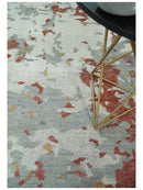 8x10 Hand Knotted Brown and Silver Modern Abstract Low Pile Wool Rug