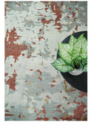 8x10 Hand Knotted Brown and Silver Modern Abstract Low Pile Wool Rug