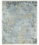 8x10 Hand Knotted Silver and Beige Modern Abstract Low Pile Wool Rug