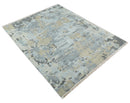 8x10 Hand Knotted Silver and Beige Modern Abstract Low Pile Wool Rug