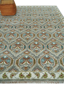 8x10 Hand Knotted Turkish Style Silver, Ivory and Rust Traditional Pile Area Rug, Repeat Design