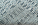 8x10 Hand Made Checkered Beige, Blue and Charcoal Blended Wool Area Rug