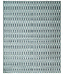 8x10 Hand Made Checkered Beige, Blue and Charcoal Blended Wool Area Rug