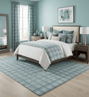 8x10 Hand Made Checkered Ivory and Blue Blended Wool Flatwoven Area Rug