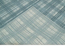 8x10 Hand Made Checkered Ivory and Blue Blended Wool Flatwoven Area Rug