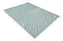 8x10 Hand Made Checkered Ivory, Teal and Gray Blended Wool Flatwoven Area Rug