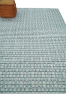 8x10 Hand Made Checkered Ivory, Teal and Gray Blended Wool Flatwoven Area Rug