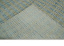 8x10 Hand Made Modern Stripes Camel and Silver Blended Wool Flatwoven Area Rug