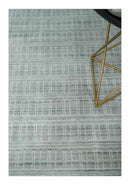 8x10 Hand Made Shaded White and Gray Blended Wool Flatwoven Area Rug