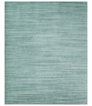 8x10 Hand Made Silver and Teal Solid Scandinavian Blended Wool Flatwoven Area Rug | KE27