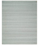 8x10 Hand Made Solid Ivory and Brown Blended Wool Flatwoven Area Rug