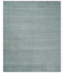 8x10 Hand Made Solid Silver And Gray Blended Wool Flatwoven Area Rug