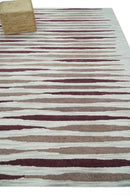 8x10 Ivory and Pink Hand Tufted Modern Scandinavian Stripe Wool Area Rug